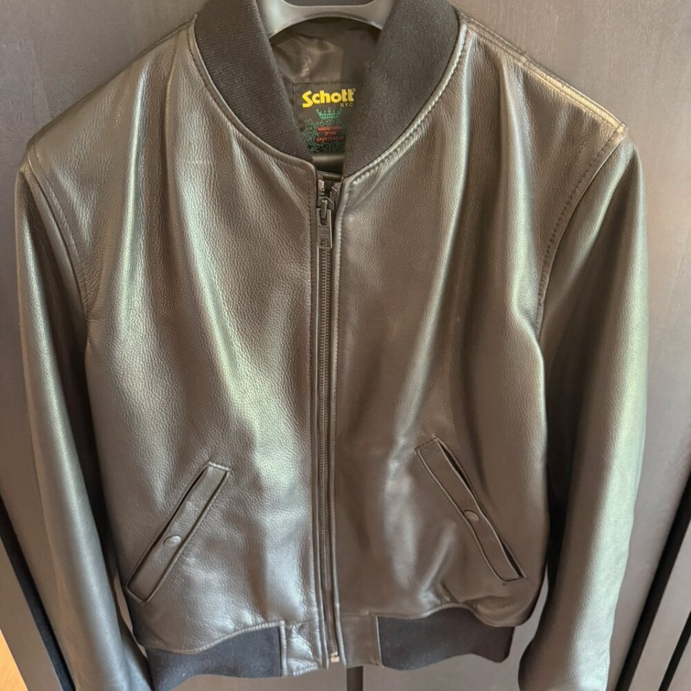 Schott Lightweight Natural Pebble Cowhide Leather Bomber Jacket